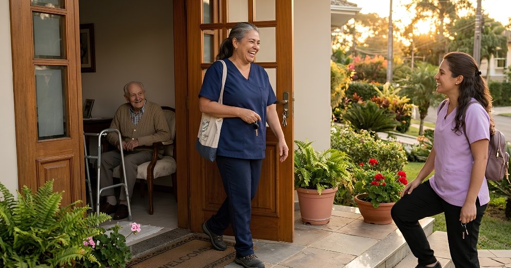 Caregiver working attentively during an evening or overnight shift